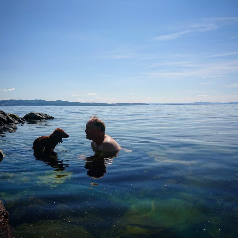 Et avkjølende bad i fjorden frister på slike dager